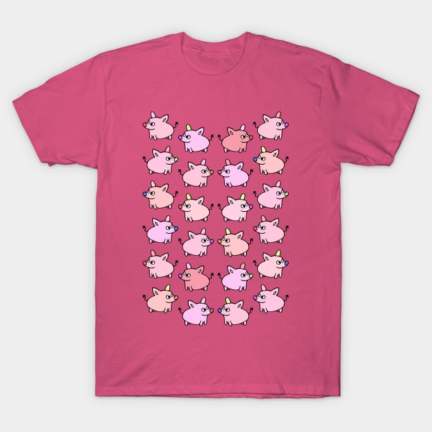 Cute and Colorful Pig Pattern T-Shirt by Davey's Designs